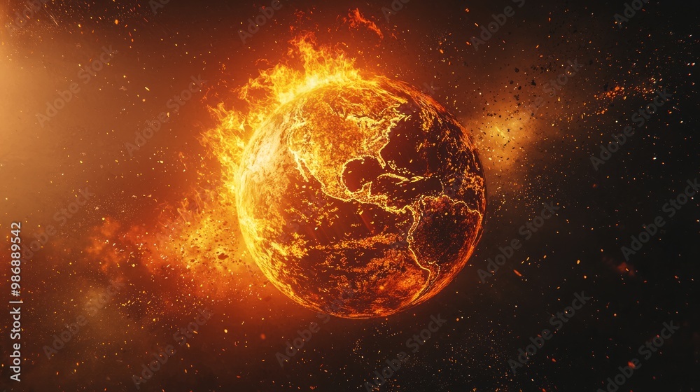 Climate Crisis Awareness: 3D Illustration of a Planet Scorched by Intense Sun Rays Urging Climate Action