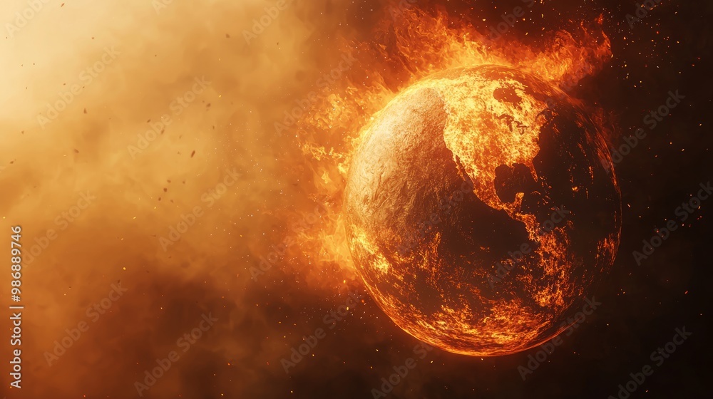 Global Warming Crisis: 3D Globe Visualizing Extreme Heat with Fiery Background Global Warming Crisis: 3D Globe Visualizing Extreme Heat with Fiery Background