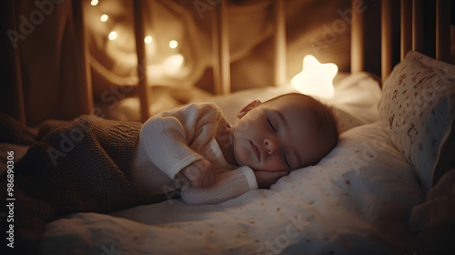 cute baby sleeping on a bed