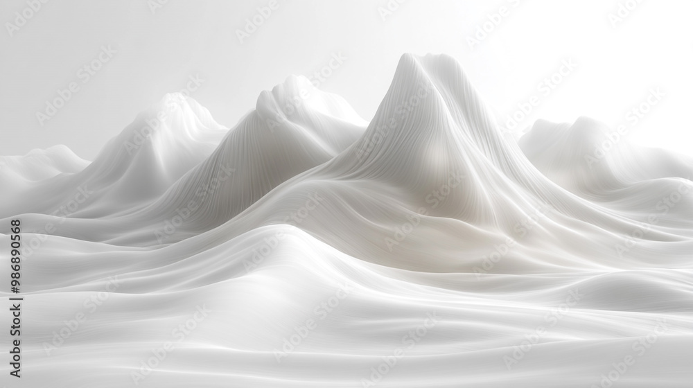 Obraz premium A serene, abstract landscape featuring soft, flowing white mountains and gentle waves, evoking calm and tranquility.
