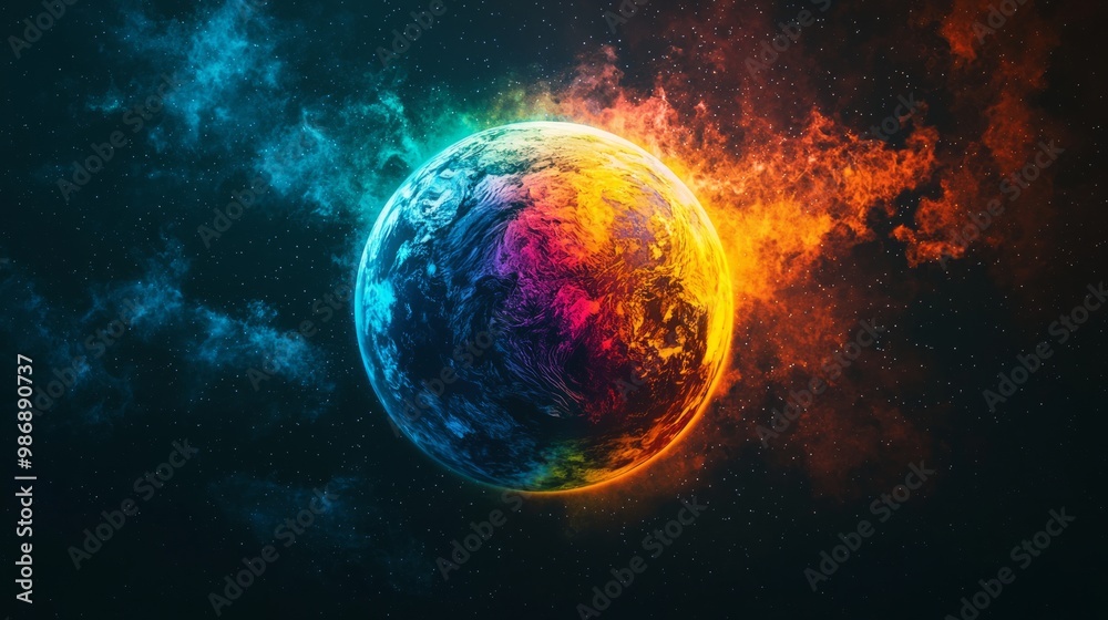 Global Warming Concept: 3D Visualization of a Colorful Planet Representing Climate Change Effects Global Warming Concept: 3D Visualization of a Colorful Planet Representing Climate Change Effects