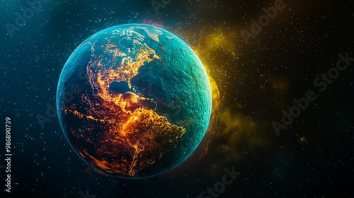 Global Warming Visualized: Vibrant 3D Planet Showing Rising Temperatures and Climate Change Effects