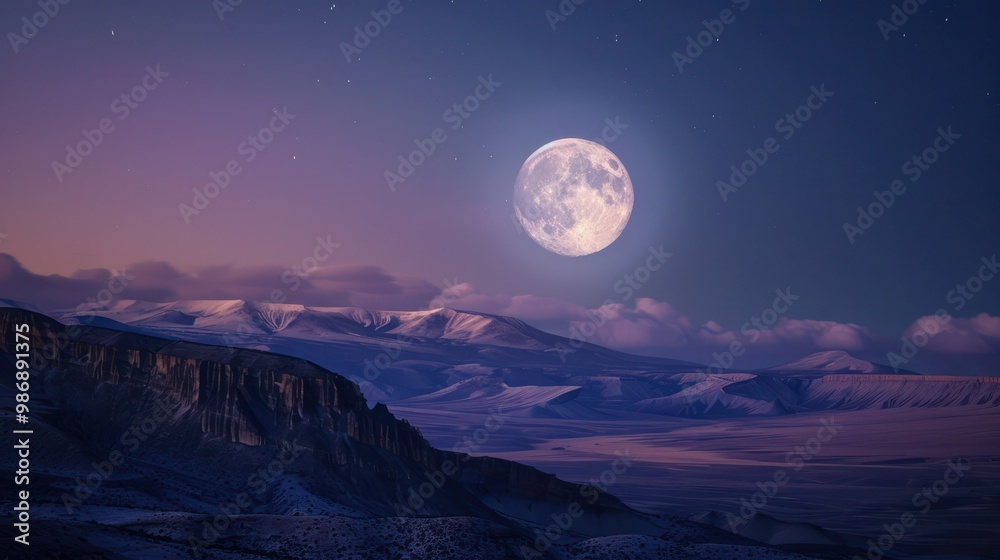 A stunning full moon rising over a mountain range, casting a soft glow on the landscape below. A stunning full moon rising over a mountain range, casting a soft glow on the landscape below.