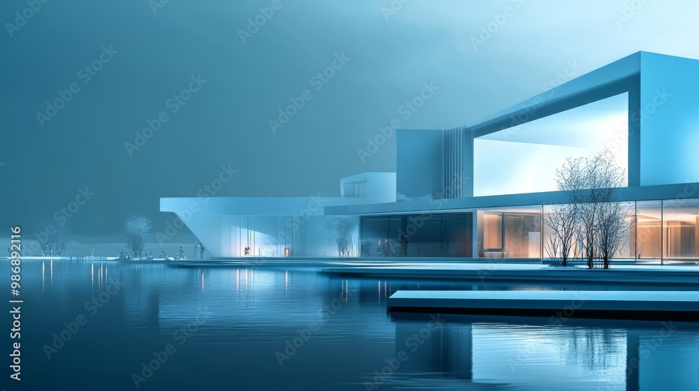 Blue urban design with minimalistic architecture, clean lines, Blue urban design with minimalistic architecture, clean lines,