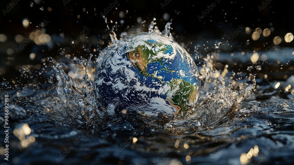 Global Warming Impact - 3D Visualization of Globe in Boiling Water, Rising Sea Levels Concept Global Warming Impact - 3D Visualization of Globe in Boiling Water, Rising Sea Levels Concept