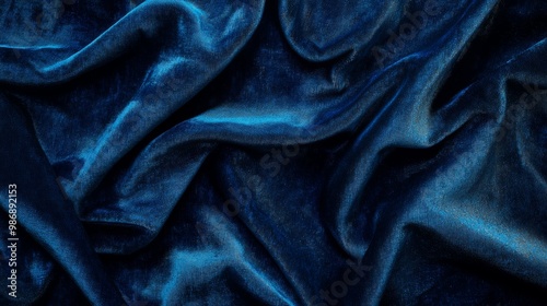 Blue velvet fabric, rich texture with soft lighting,