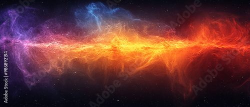 Vibrant cosmic scene featuring colorful nebulae and swirling gases against a dark backdrop, evoking mystery and wonder.