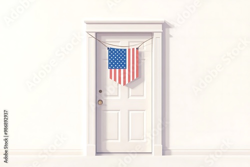 Facade of Bank, Court or Government Building with USA Flag on a white background 3d Rendering