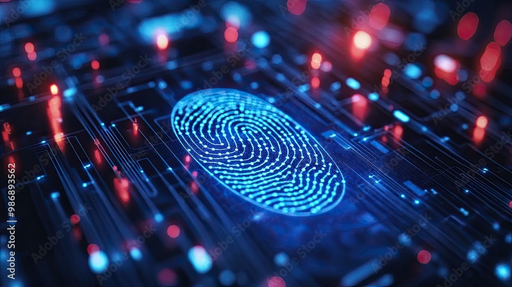 Fingerprint access concept for secure computer network and digital system, emphasizing cybersecurity and biometric technology. Fingerprint access concept for secure computer network and digital system, emphasizing cybersecurity and biometric technology.