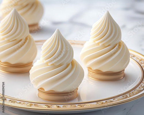 White chocolate mousse, ornate plate, luxury ambiance, 3D illustration