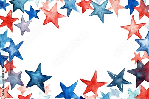 Cascading 3d red and blue stars on a white background, perfect for American celebration themes and designs.