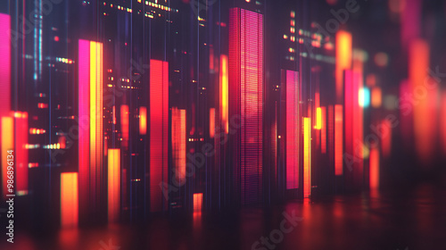 Vibrant abstract background with colorful vertical bars and glowing lights for creative and digital design projects. photo