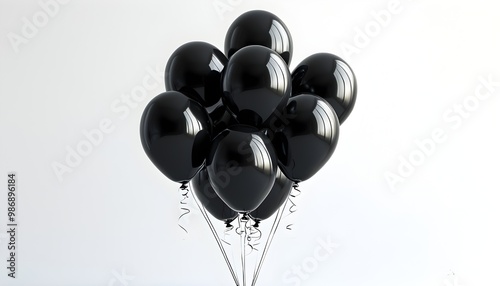 Elegant black balloons gracefully contrasting against a pristine white backdrop in a striking generative art display photo