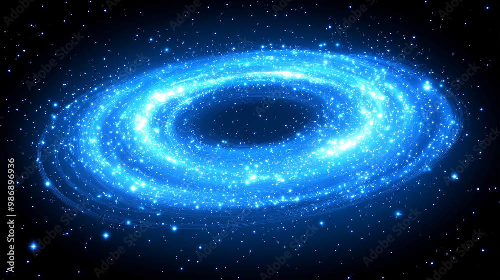 A stunning visual of a blue galaxy swirling in the cosmos, filled with sparkling stars and vibrant cosmic energy.