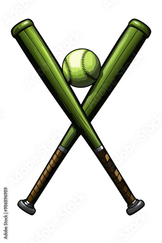 Classic wood metal baseball softball bat set vector image, isolated on white background

