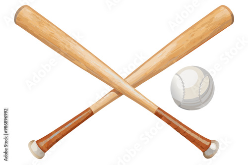 Classic wood metal baseball softball bat set vector image, isolated on white background 