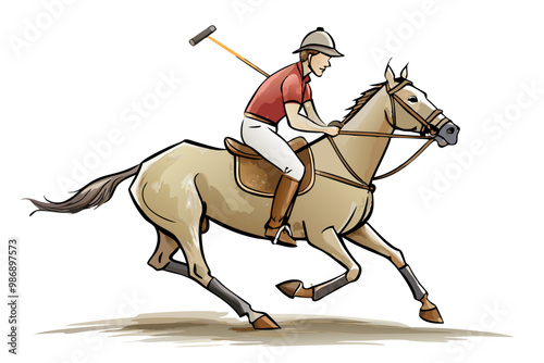 Polo player riding horse vector image, isolated on white background
