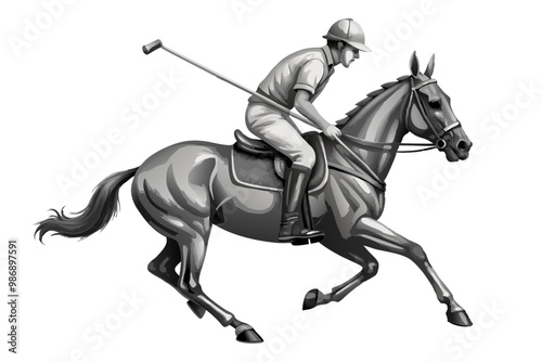 Polo player riding horse vector image, isolated on white background
