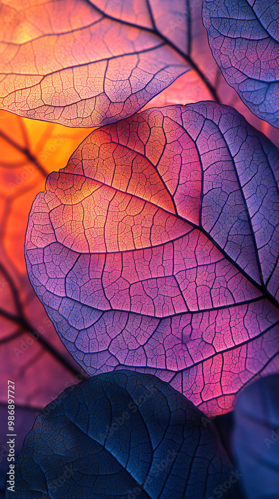 Fototapeta premium Vibrant Leaf Textures in Warm Light Nature Background