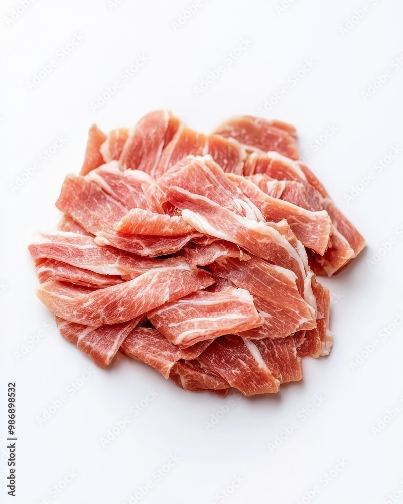 Thinly sliced pork strips isolate on white background Thinly sliced pork strips isolate on white background