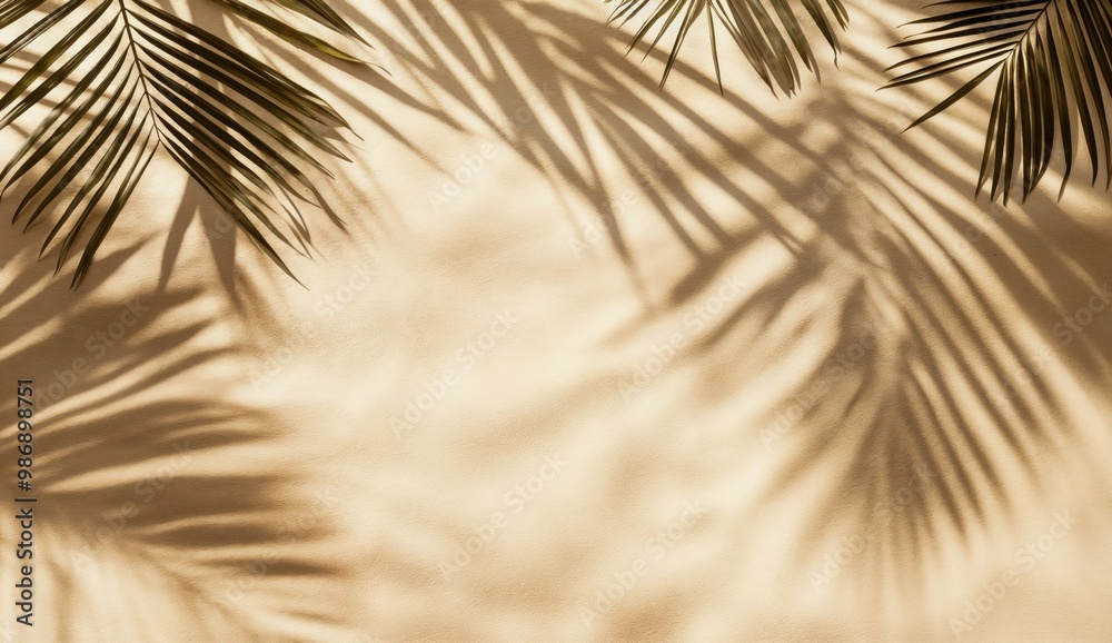 Palm leaves casting shadows on a beige background Palm leaves casting shadows on a beige background