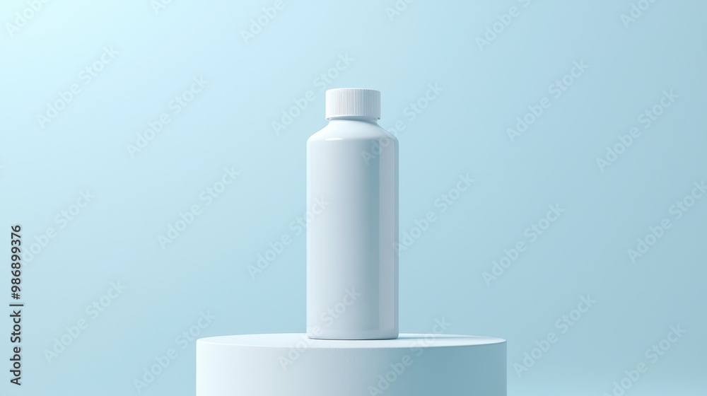 White plastic bottle on a blue background, ideal for product packaging. White plastic bottle on a blue background, ideal for product packaging.