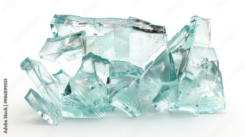 Obraz premium Piece of broken glass with jagged edges, isolated on a white background