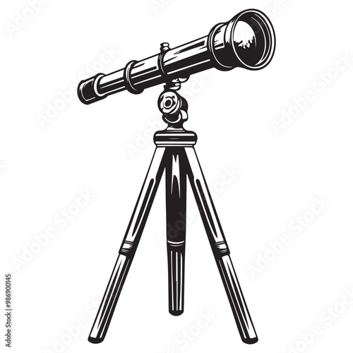 Telescope icon hand drawn vector design illustration, Telescope black silhouette illustration isolated on a white background