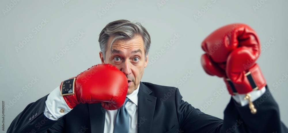 A middle-aged professional manager wearing a boxing ring. Artificial Intelligence Generated A middle-aged professional manager wearing a boxing ring. Artificial Intelligence Generated