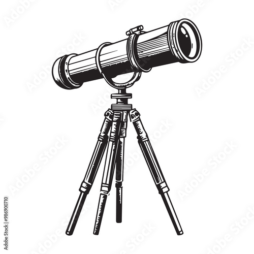 Telescope icon hand drawn vector design illustration, Telescope black silhouette illustration isolated on a white background