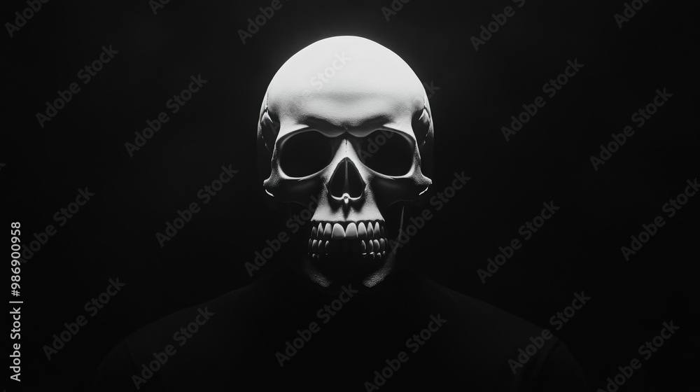 A striking skull sculpture illuminated against a dark background, symbolizing mortality and the mysteries of life. A striking skull sculpture illuminated against a dark background, symbolizing mortality and the mysteries of life.