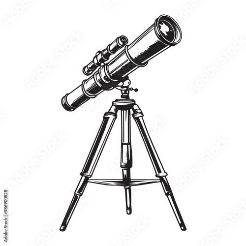 Telescope icon hand drawn vector design illustration, Telescope black silhouette illustration isolated on a white background