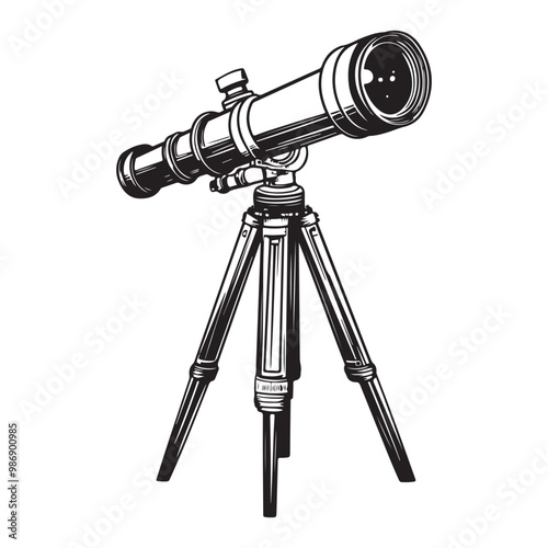 Telescope icon hand drawn vector design illustration, Telescope black silhouette illustration isolated on a white background
