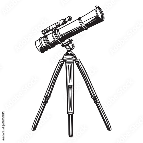 Telescope icon hand drawn vector design illustration, Telescope black silhouette illustration isolated on a white background
