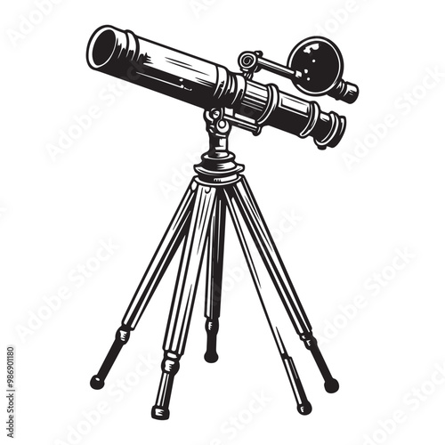 Telescope icon hand drawn vector design illustration, Telescope black silhouette illustration isolated on a white background