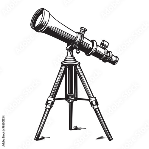 Telescope icon hand drawn vector design illustration, Telescope black silhouette illustration isolated on a white background
