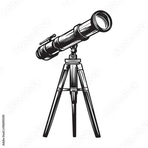 Telescope icon hand drawn vector design illustration, Telescope black silhouette illustration isolated on a white background