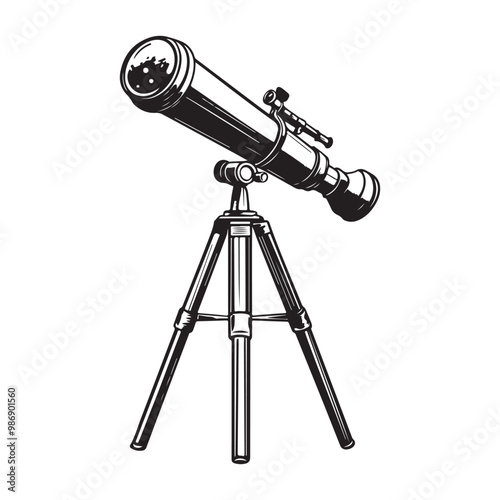 Telescope icon hand drawn vector design illustration, Telescope black silhouette illustration isolated on a white background