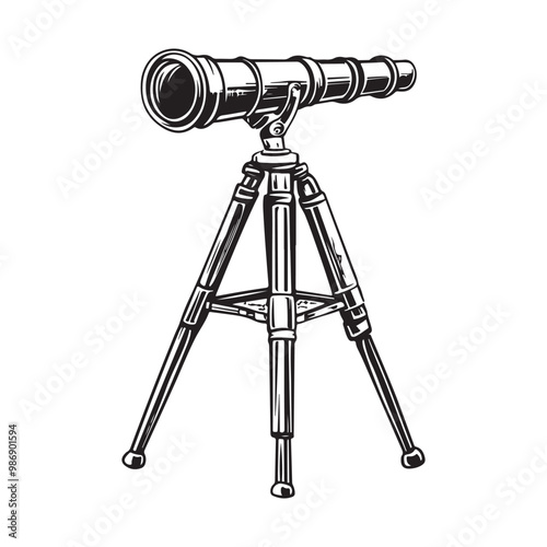Telescope icon hand drawn vector design illustration, Telescope black silhouette illustration isolated on a white background
