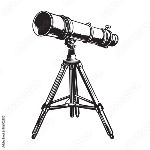Telescope icon hand drawn vector design illustration, Telescope black silhouette illustration isolated on a white background