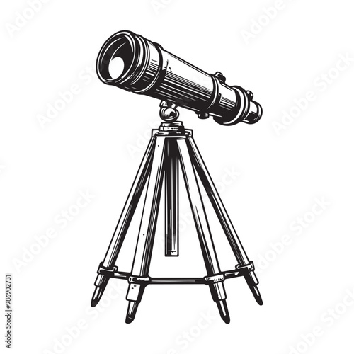 Telescope icon hand drawn vector design illustration, Telescope black silhouette illustration isolated on a white background