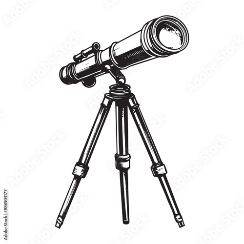 Telescope icon hand drawn vector design illustration, Telescope black silhouette illustration isolated on a white background
