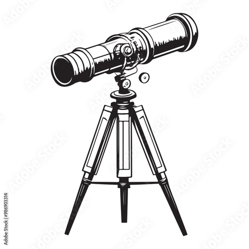 Telescope icon hand drawn vector design illustration, Telescope black silhouette illustration isolated on a white background