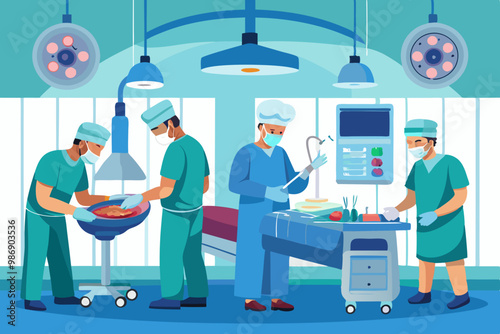 surgeons performing an operation in a hospital operation theater colorful vector illustration