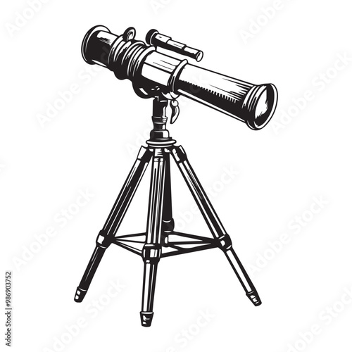Telescope icon hand drawn vector design illustration, Telescope black silhouette illustration isolated on a white background