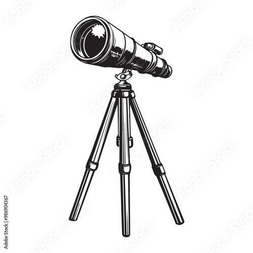 Telescope icon hand drawn vector design illustration, Telescope black silhouette illustration isolated on a white background