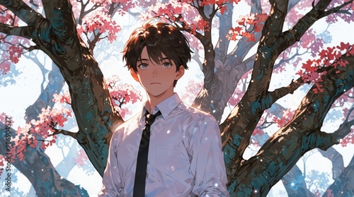 スーツの男性と自然風景,Generative AI AI画像