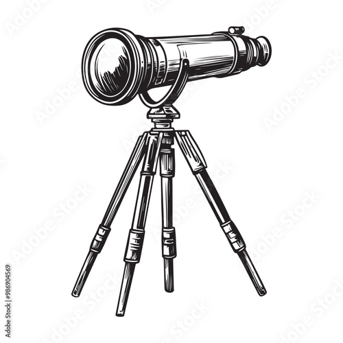 Telescope icon hand drawn vector design illustration, Telescope black silhouette illustration isolated on a white background