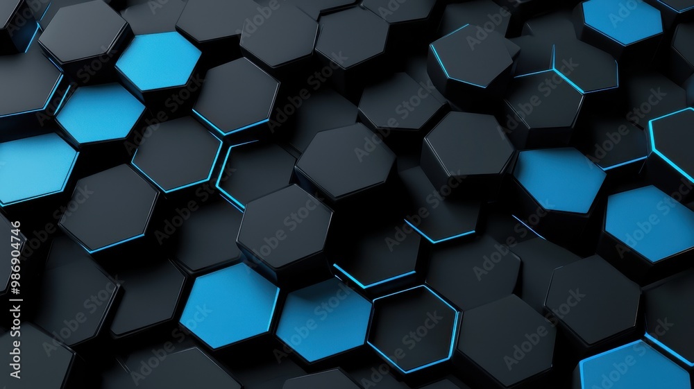 Abstract hexagonal pattern with black and blue elements, ideal for modern design. Abstract hexagonal pattern with black and blue elements, ideal for modern design.