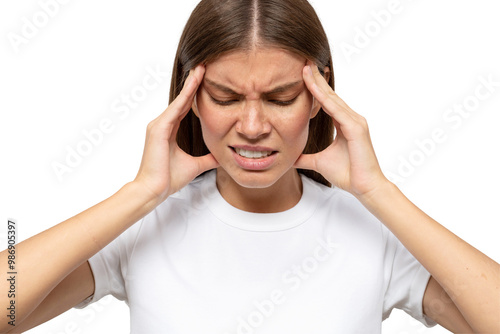 Young woman suffering from severe headache or migraine